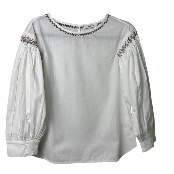 Madewell White Embroidered Puff-Sleeve Blouse Sz M Flowy Boho Romantic Top NWT - Picture 2 of 13